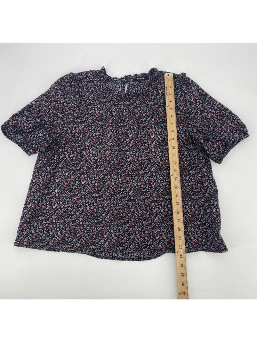 Madewell Size Large Puff-Sleeve Ruffle Top in Fieldwalk Floral Style #AK050